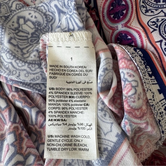 Chico's Tunic Blouse 3/4 Bell Sheer Sleeves Pink Blue Size 1 (medium) Lagenlook - Picture 6 of 6